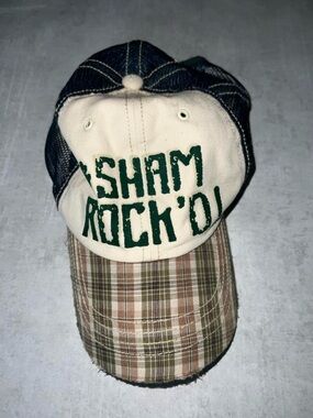 American Eagle Outfitters Cream and Green 'Sham Rock'd' Plaid Bill Trucker Hat